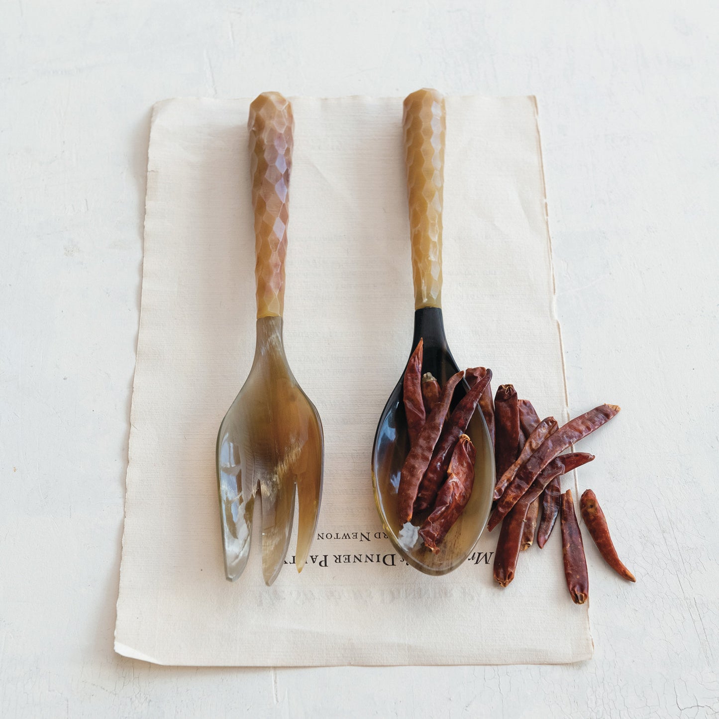 Natural Horn Salad Servers, Set of 2