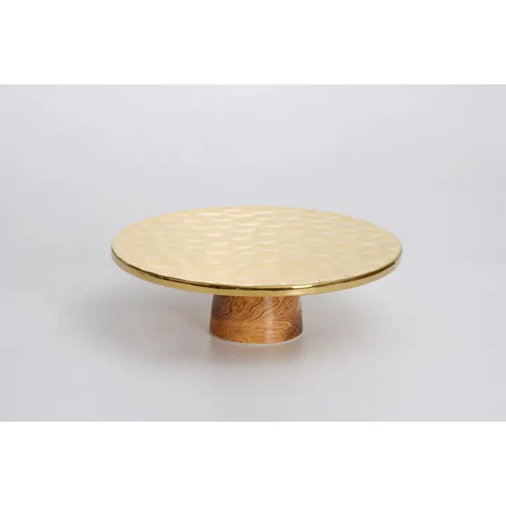 Madera Wood & Gold Cake Stand
