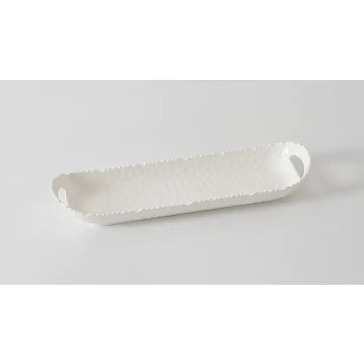 Melamine White Wavy Long Tray w/ Handles