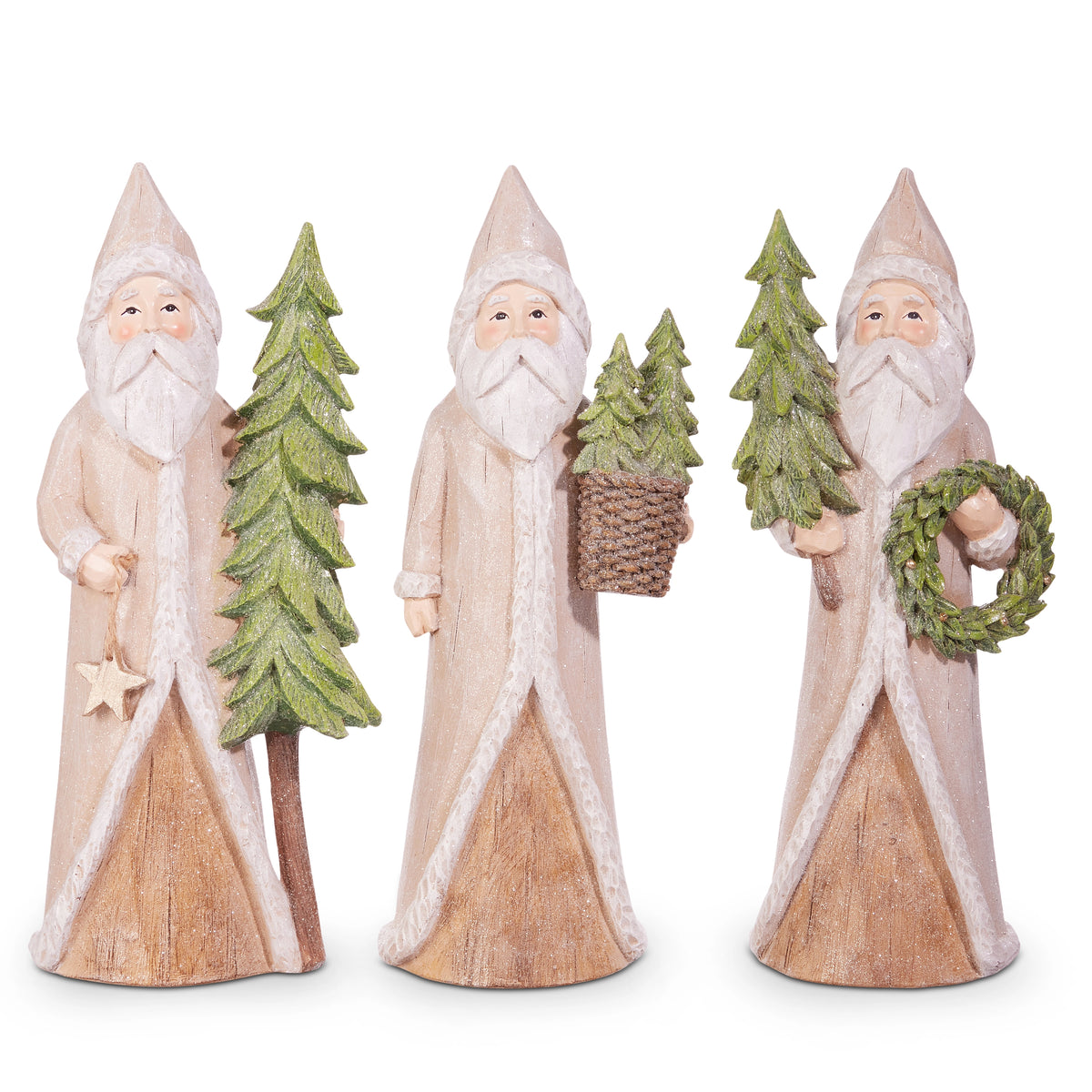 10.25" Natural Santa w/ Tree, 3 Styles