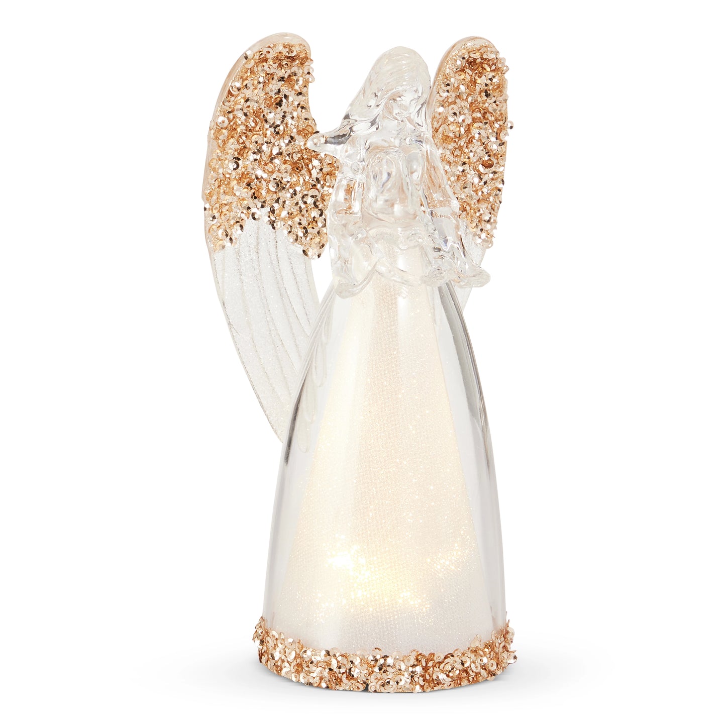 7" Gold Glitter Lighted Angel