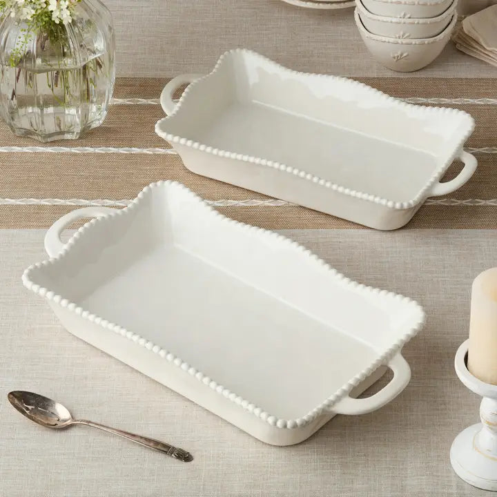 Stoneware Cream Perlette Rectangular Baker, 2 Sizes