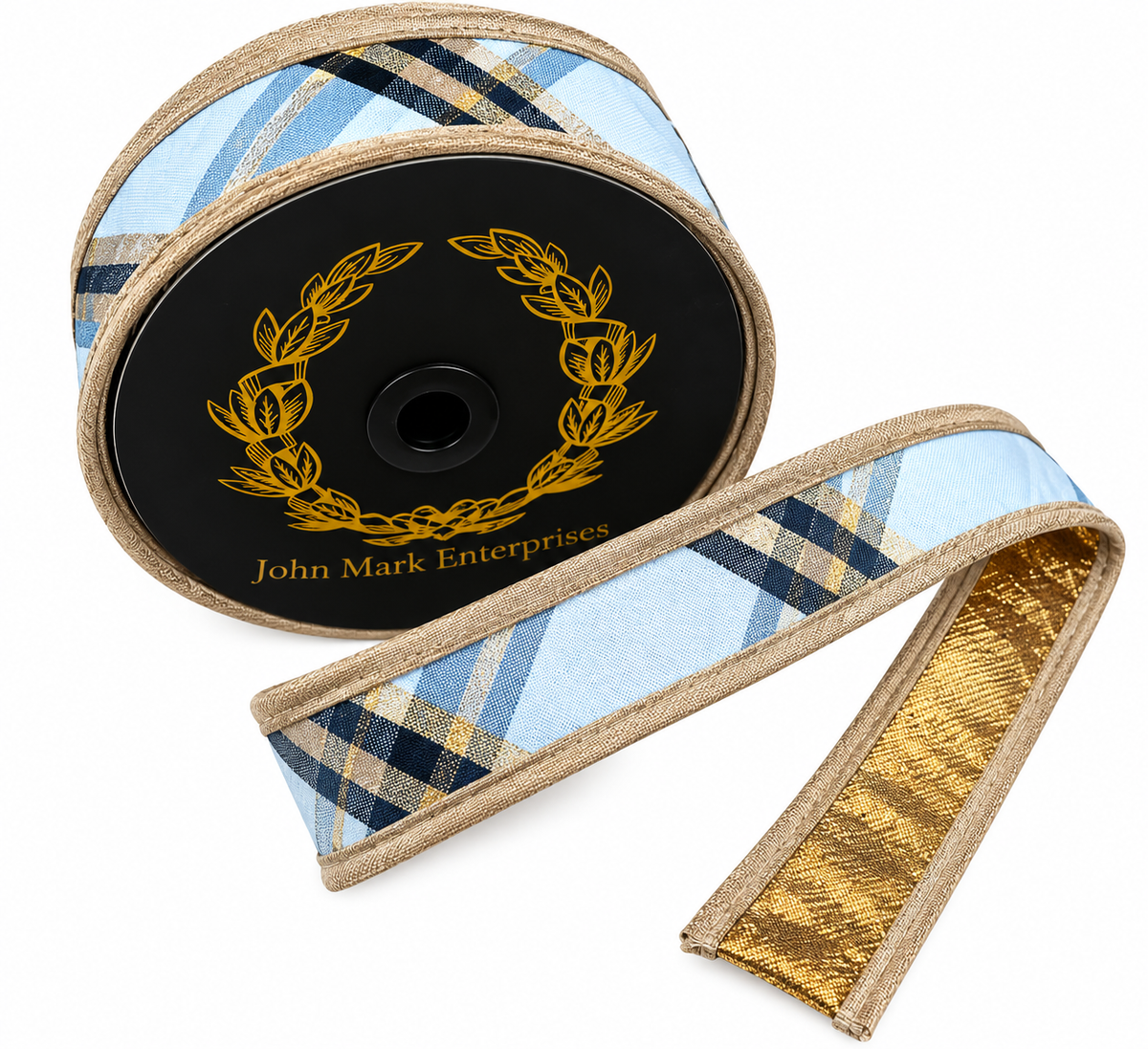 JME Metallic Dupion Ivory/Black/Gold Plaid-1"x10YD
