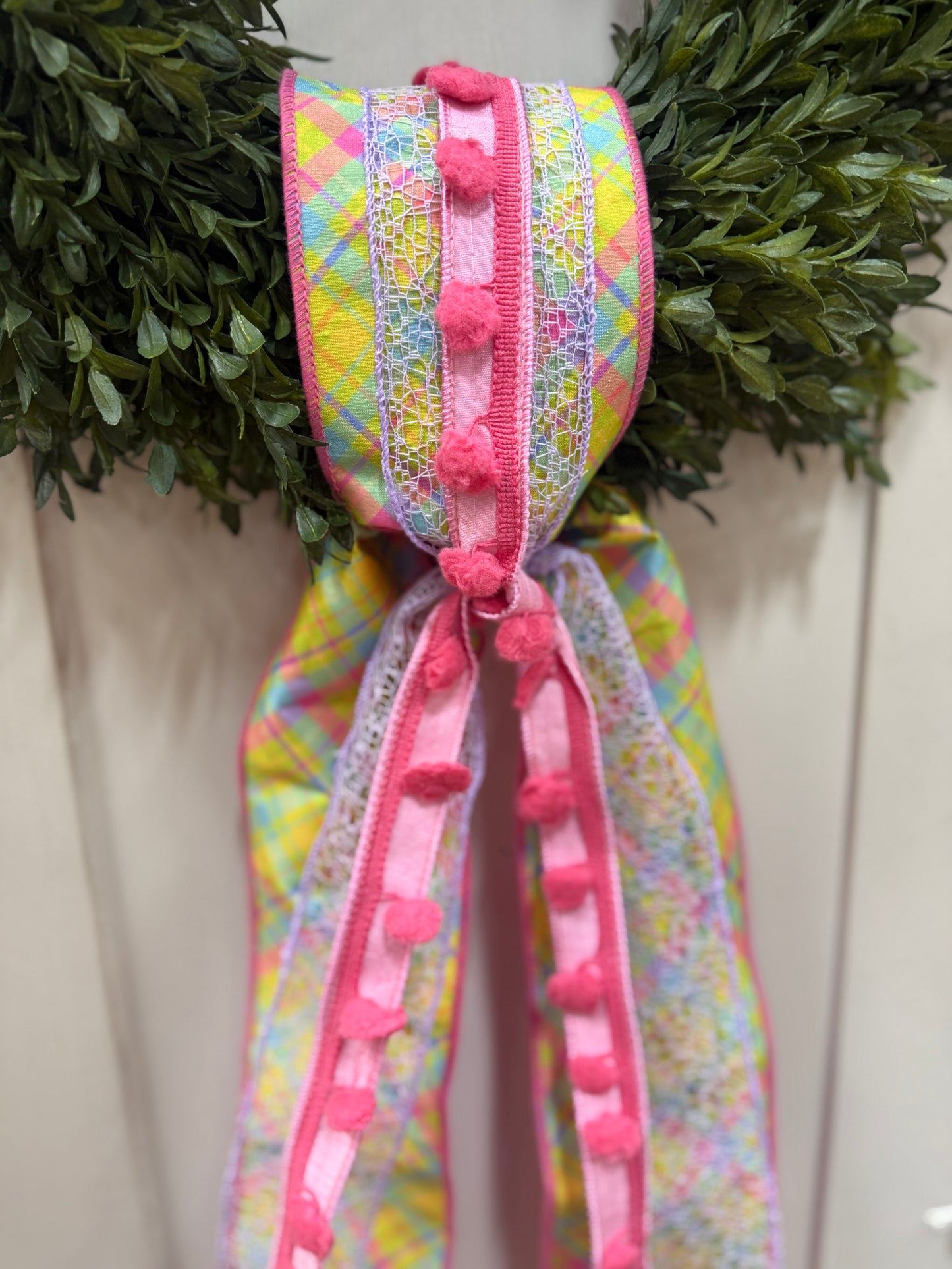 Multi Plaid Lavender & Pom Pom Ribbon Sash