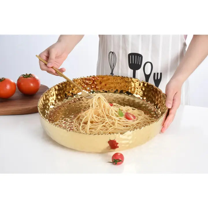 Hammered Gold Extra Large Shallow Bowl