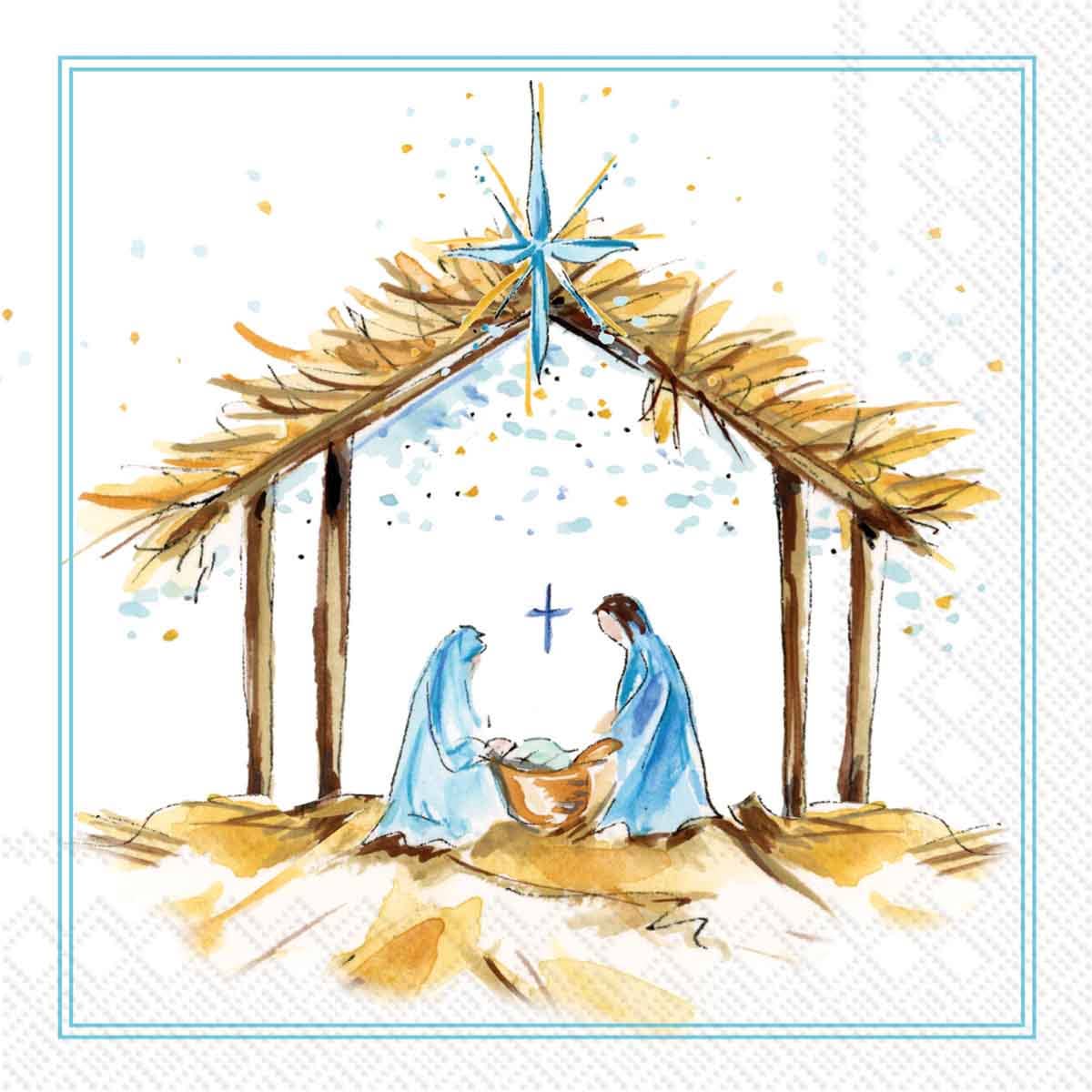 Paper Cocktail Napkins 20 Ct Blue Angels Nativity Christmas
