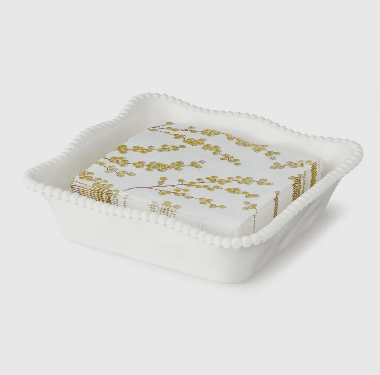 Perlette Cream Melamine Beaded Napkin Holder- 2 Sizes