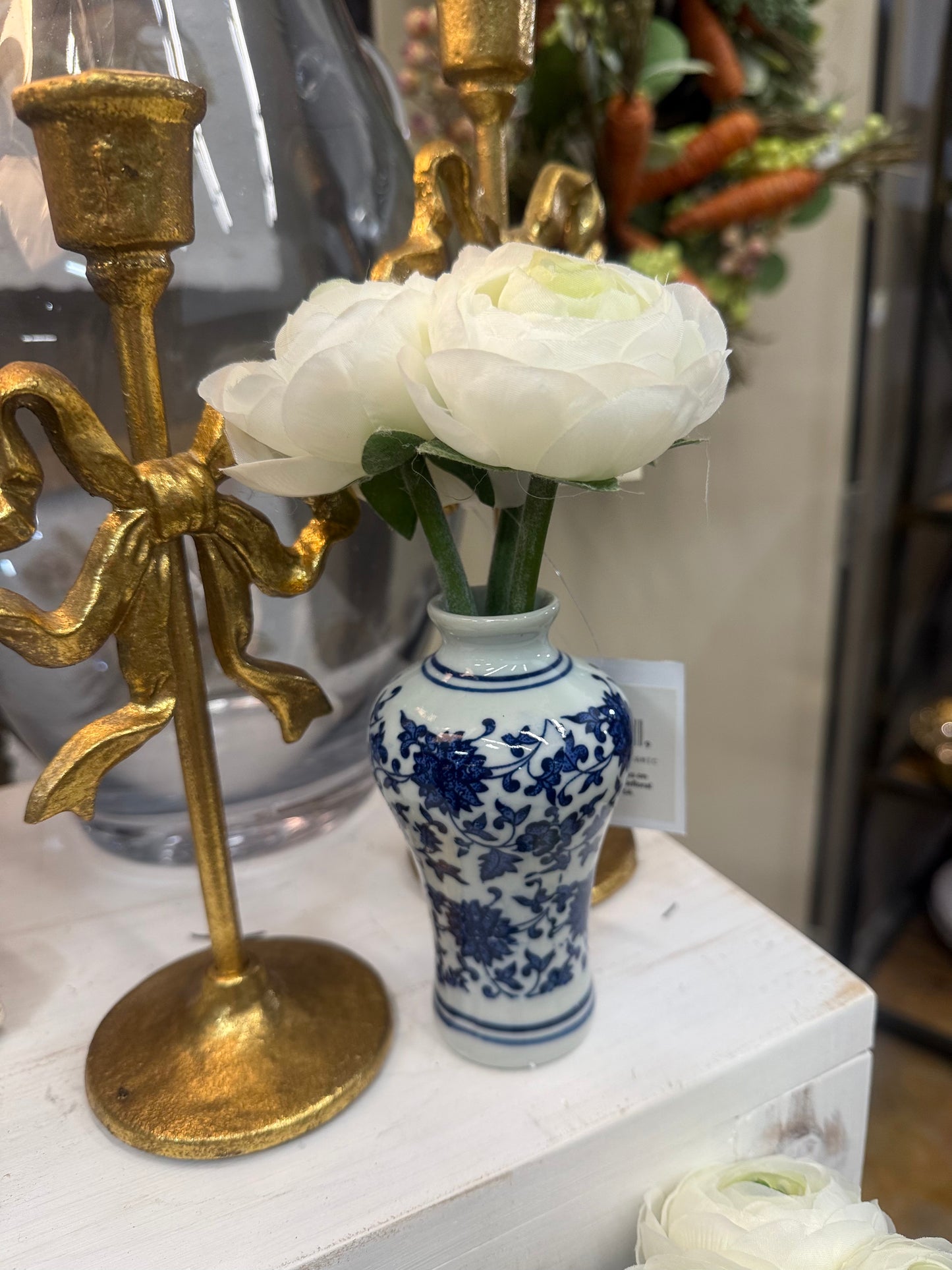 7.5" Ranunculus in Blue & White Chinoiserie Vase