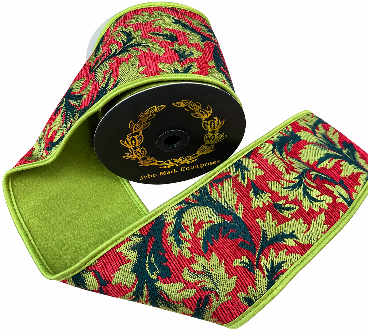 JME Acanthus Jacquard Dupion Fused Piping Red/Apple/Green-4"x5YD
