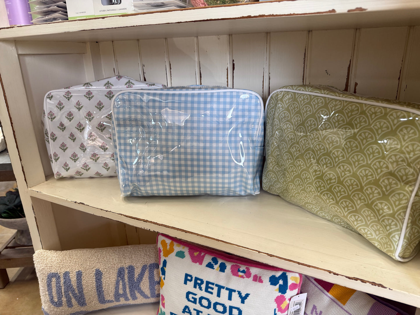 Patterned Clear Coated Cosmetic Bags, 3 Prints