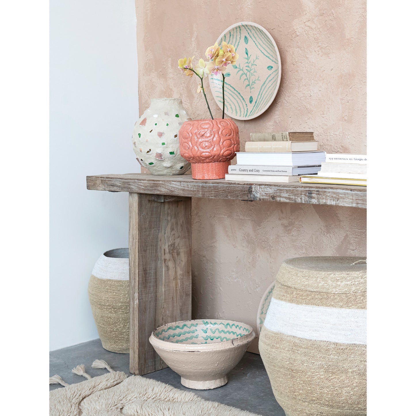 Decorative Hand-Painted Terra-cotta Bowl w/ Pattern