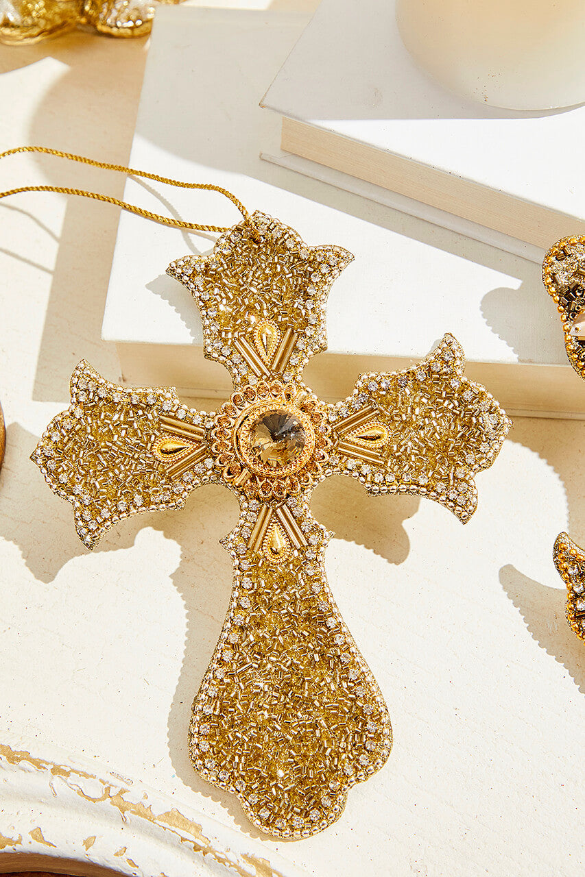 7.5” Jeweled Bead Cross Ornament, 2 Styles