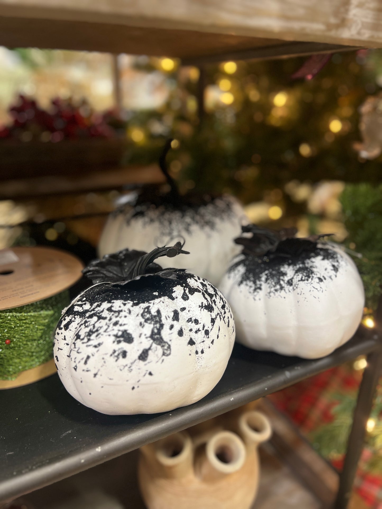 Black and White Splatter Sparkle Pumpkin