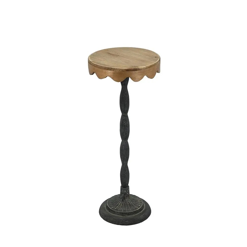 Black Iron Side Table w/ Scalloped Wooden Top