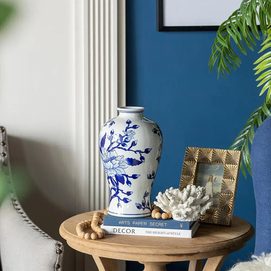 Blue and White Curved Porcelain Magnolia Vase
