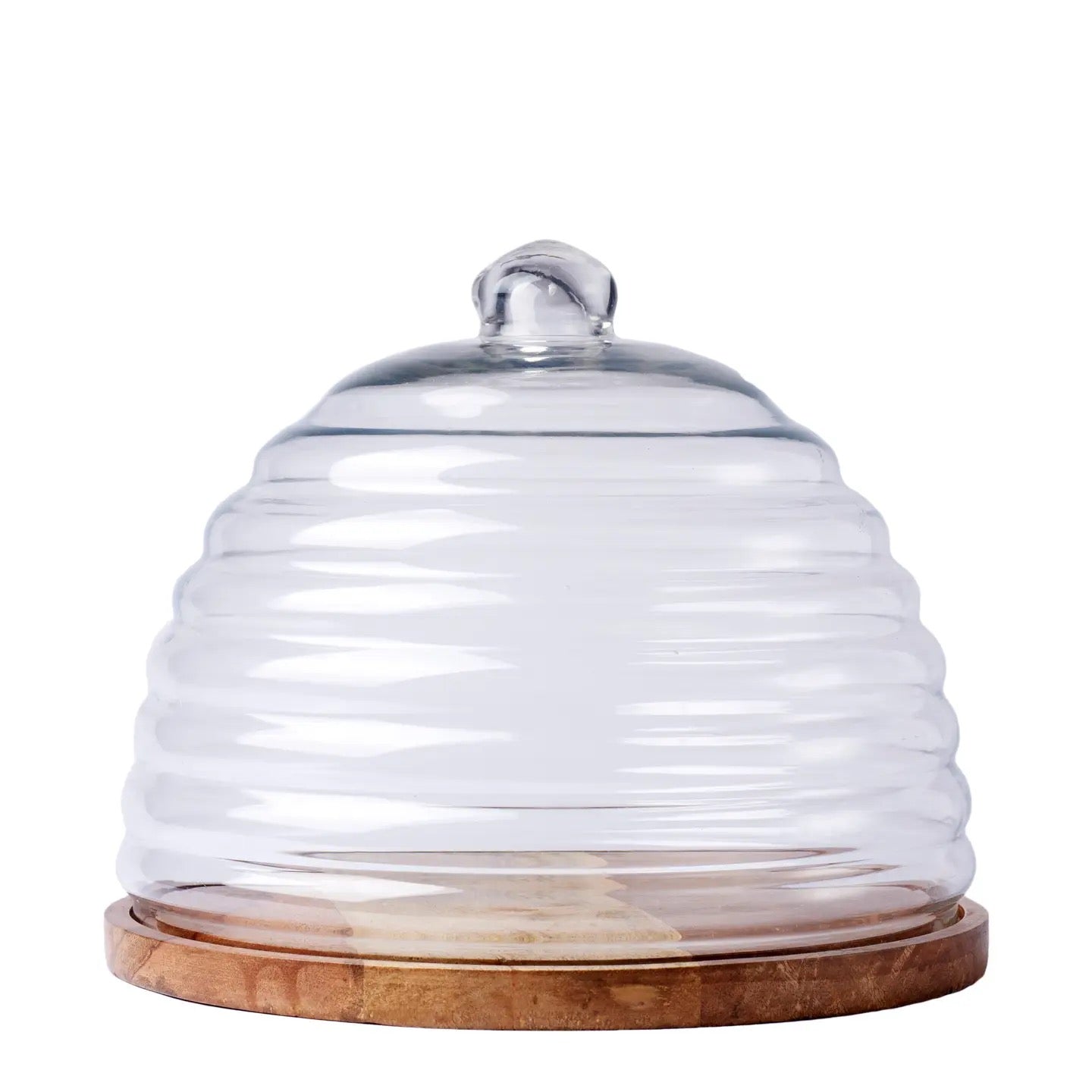 Mango Wood & Glass Round Hive Food Dome/Plate