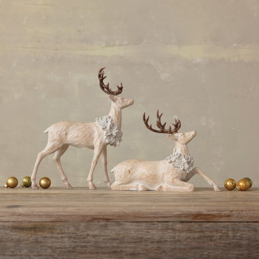 Whitewash Deer with Wreath Figures- 2 Styles