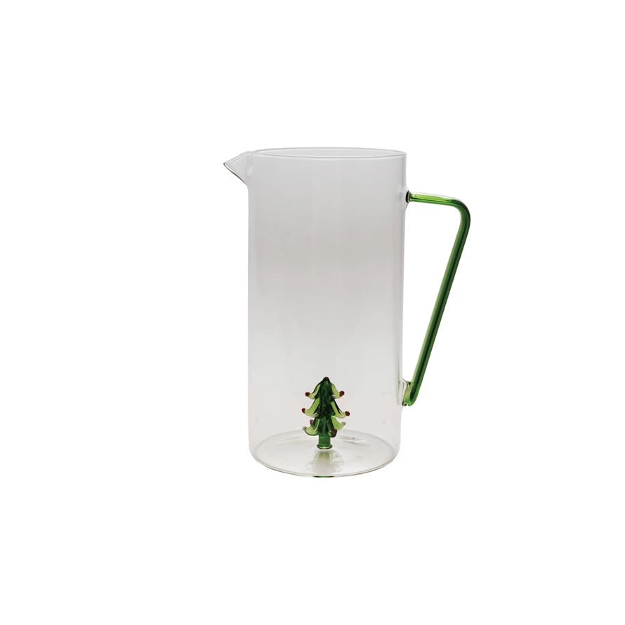 3 QT. Blown Glass Pitcher w/ Tree Detail