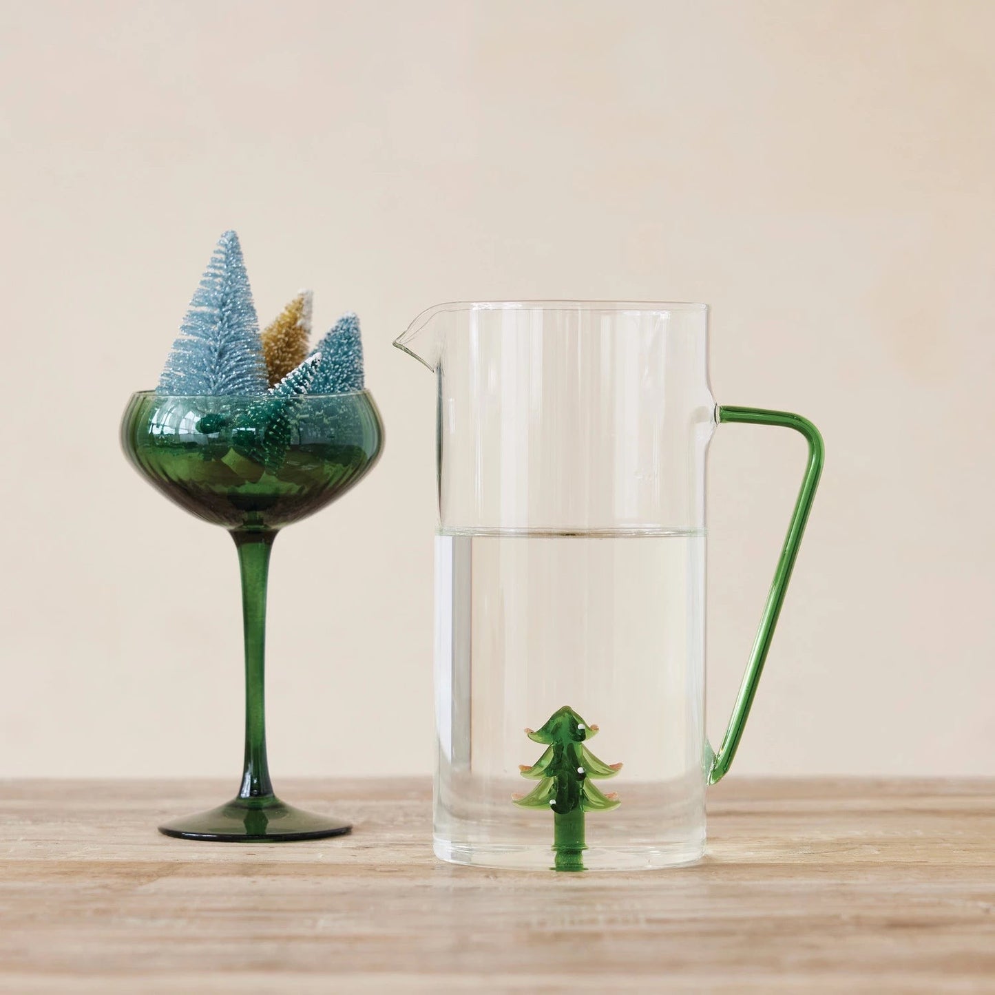 3 QT. Blown Glass Pitcher w/ Tree Detail