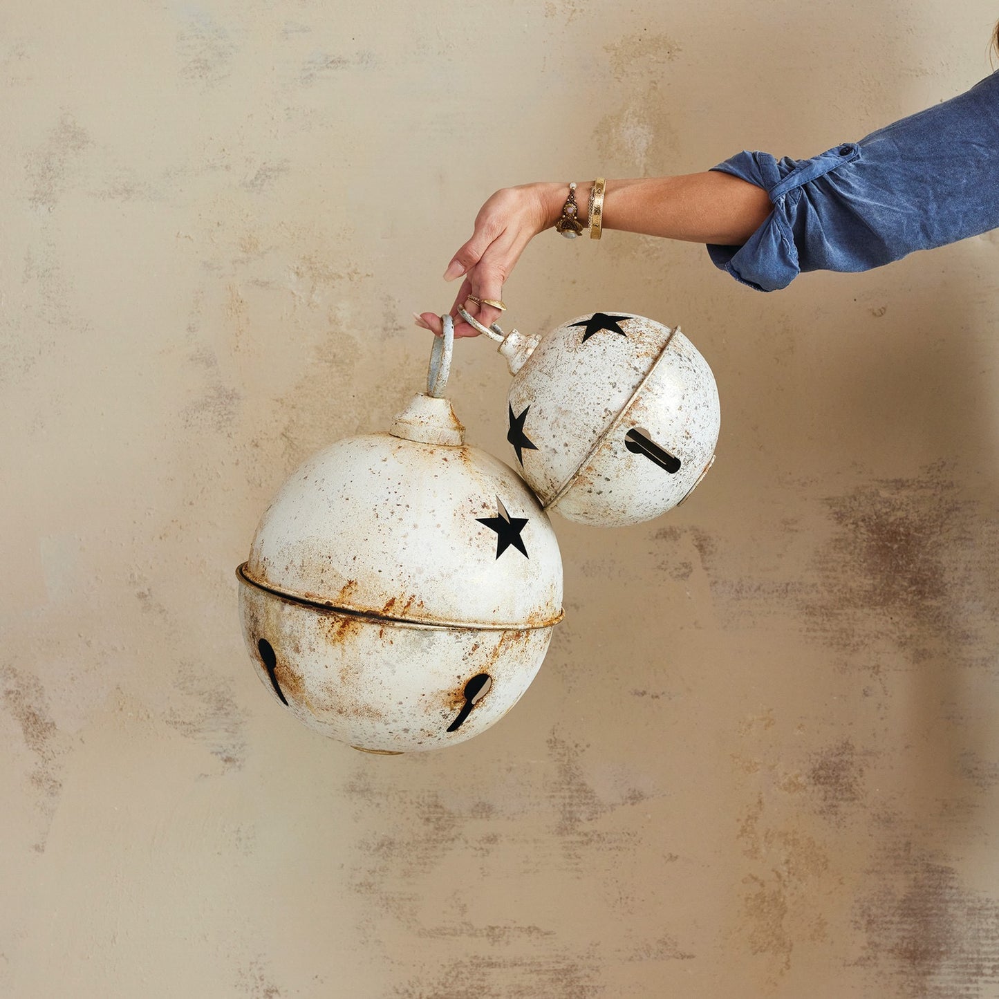 Metal Bell Ornament with Star Cut-Outs, 2 Sizes