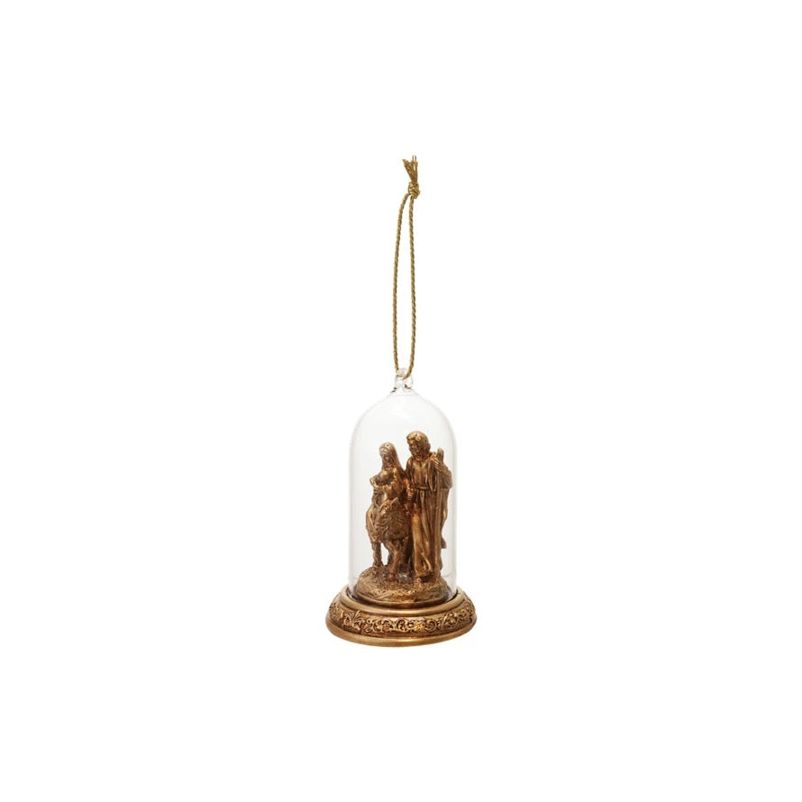 LED Resin Cloche Holy Family Ornament