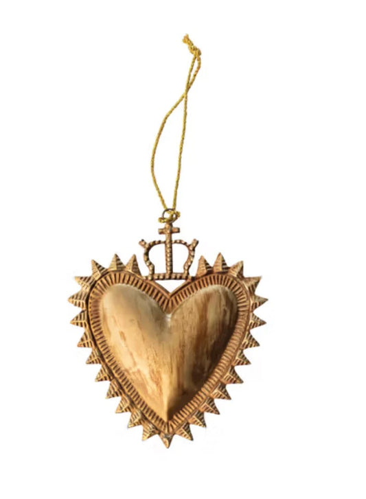 12" Embossed Metal Sacred Heart Milagro Ornament