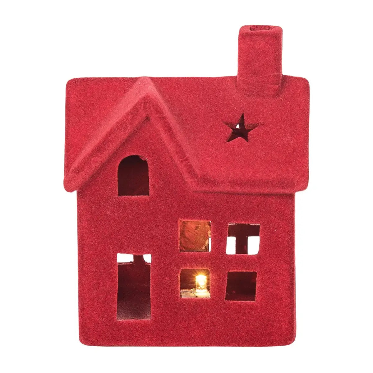 Christmas House Red Flocked Figurine