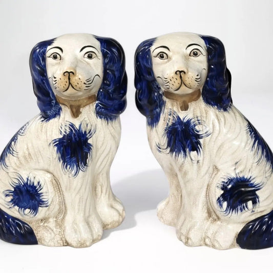 Blue & White Ceramic Staffordshire Dog Pair