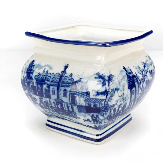 Square Porcelain Planter, Italian Village Design