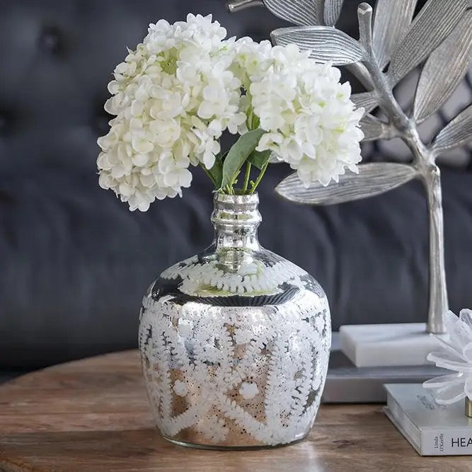 Antique Silver Etched Flower Vase