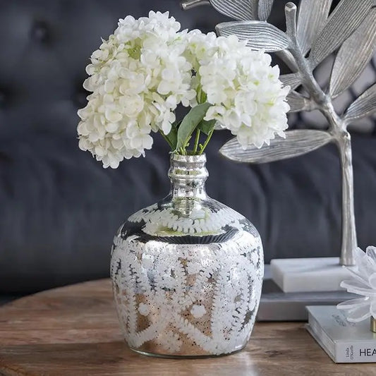 Antique Silver Etched Flower Vase