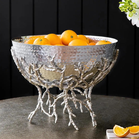 Silver Decorative Aluminum Bowl w/ Twig Stand