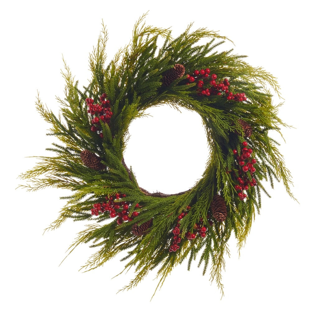 24" Cedar W/ Red Berries Wreath