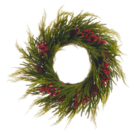 24" Cedar W/ Red Berries Wreath