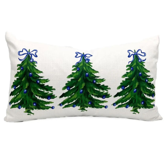 Blue Bow Trees Pillow