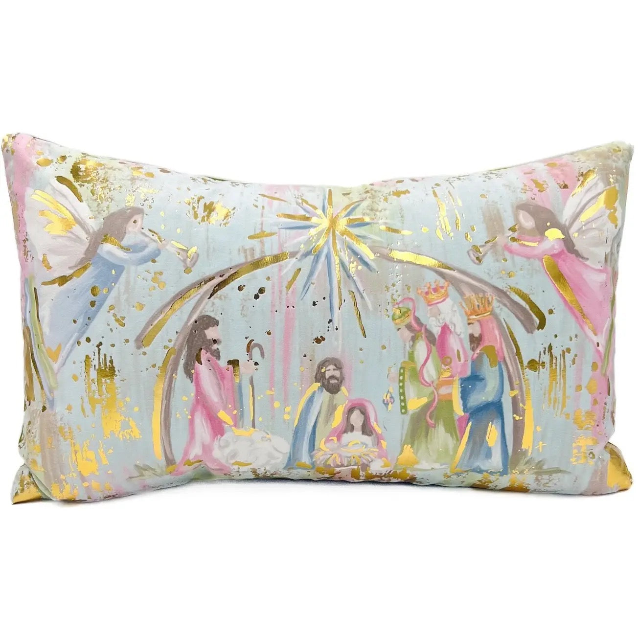 Gold/Pastel Nativity Pillow