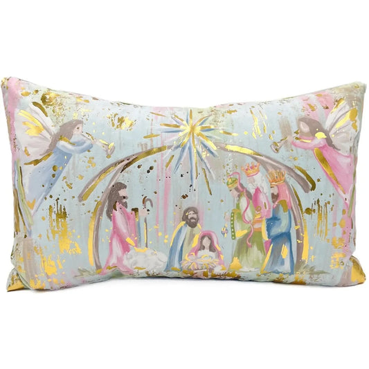 Gold/Pastel Nativity Pillow