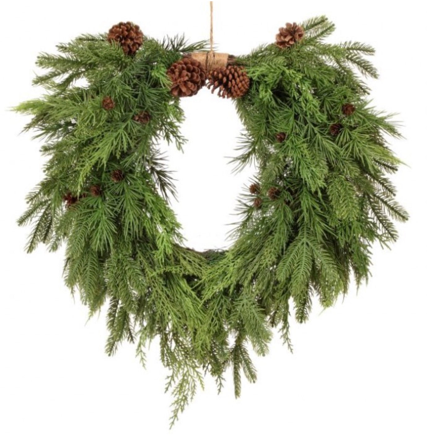 26" Natural Touch Mix Evergreen Heart Wreath