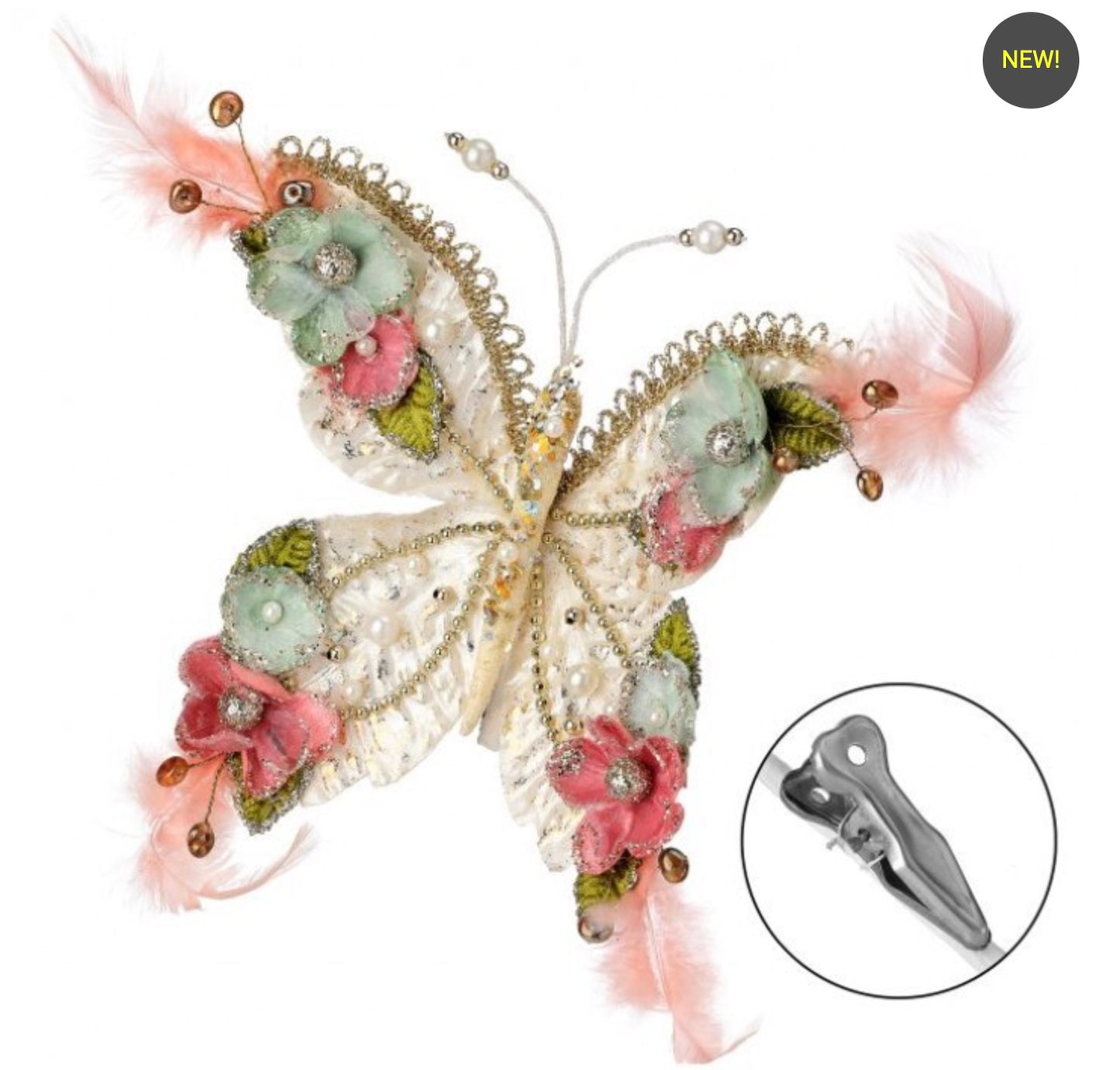 7" Glitter Floral Butterfly with Clip