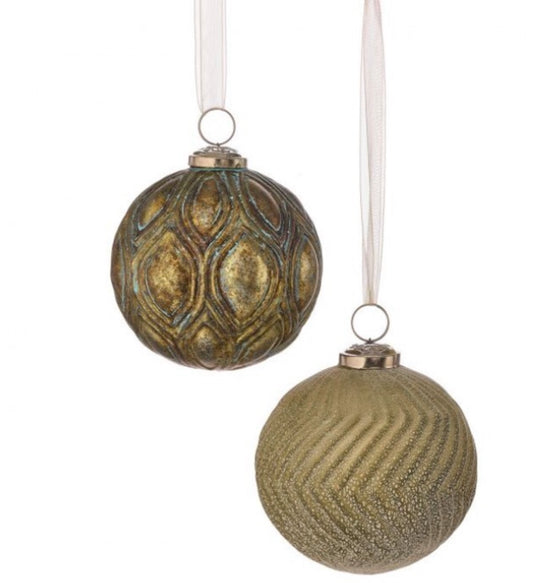 4" Ribbed Glass Ball Ornament – 2 Styles Available