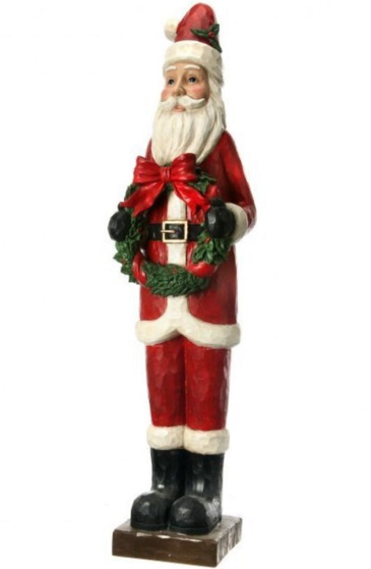 47" Resin Carved Santa with Wreath