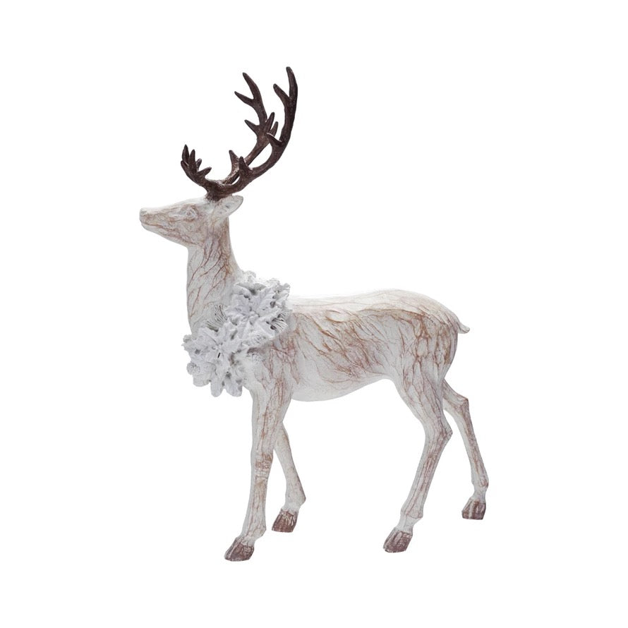 Whitewash Deer with Wreath Figures- 2 Styles