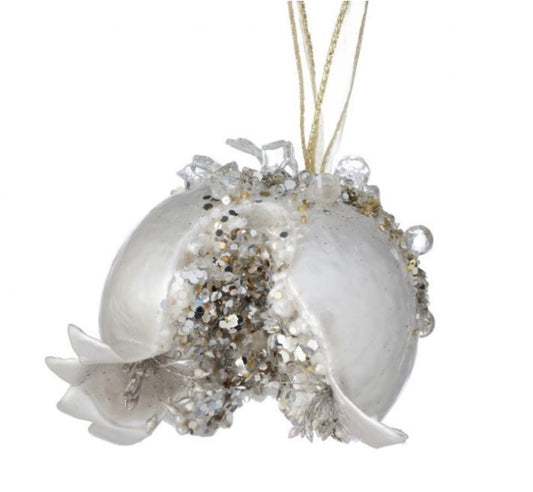 4.5” Heavy Jeweled Pomegranate Leaf Ornament