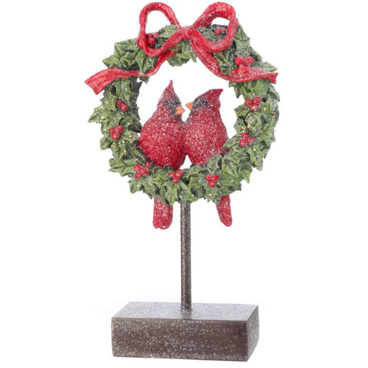 12" Resin Frost Cardinal Couple Wreath