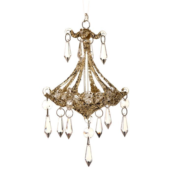 Glass Crystal Drop Chandelier Ornament – Champagne