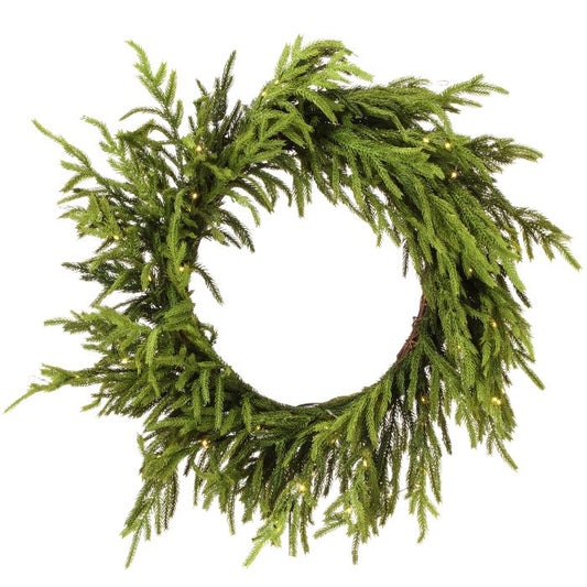 24" Real Touch Norfolk Pine Wreath w/  lights