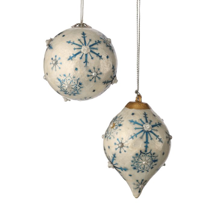 Capiz Blue & White Snowflake Ornament, 2 Styles