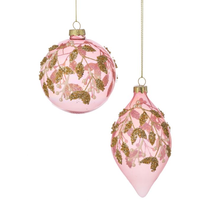Glass Pearl with Leaf Finial/Ball Ornament, 2 Styles
