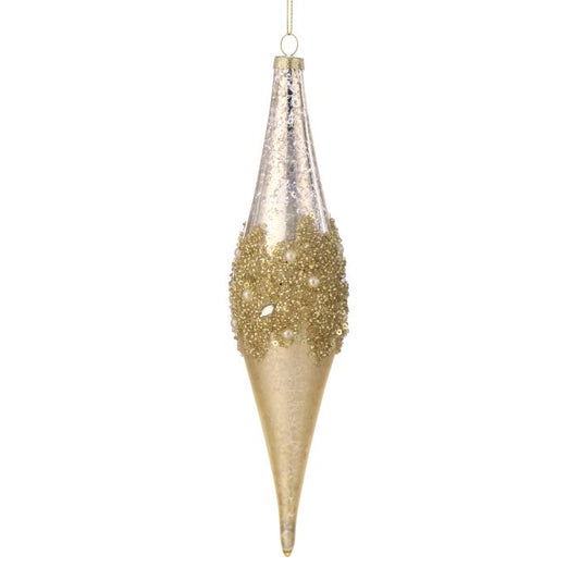 10" Mercury Glass with Pearl Finial Ornament