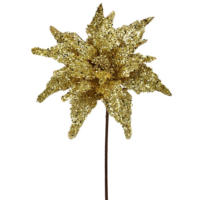 22” Sequin Glitter Poinsettia Stem